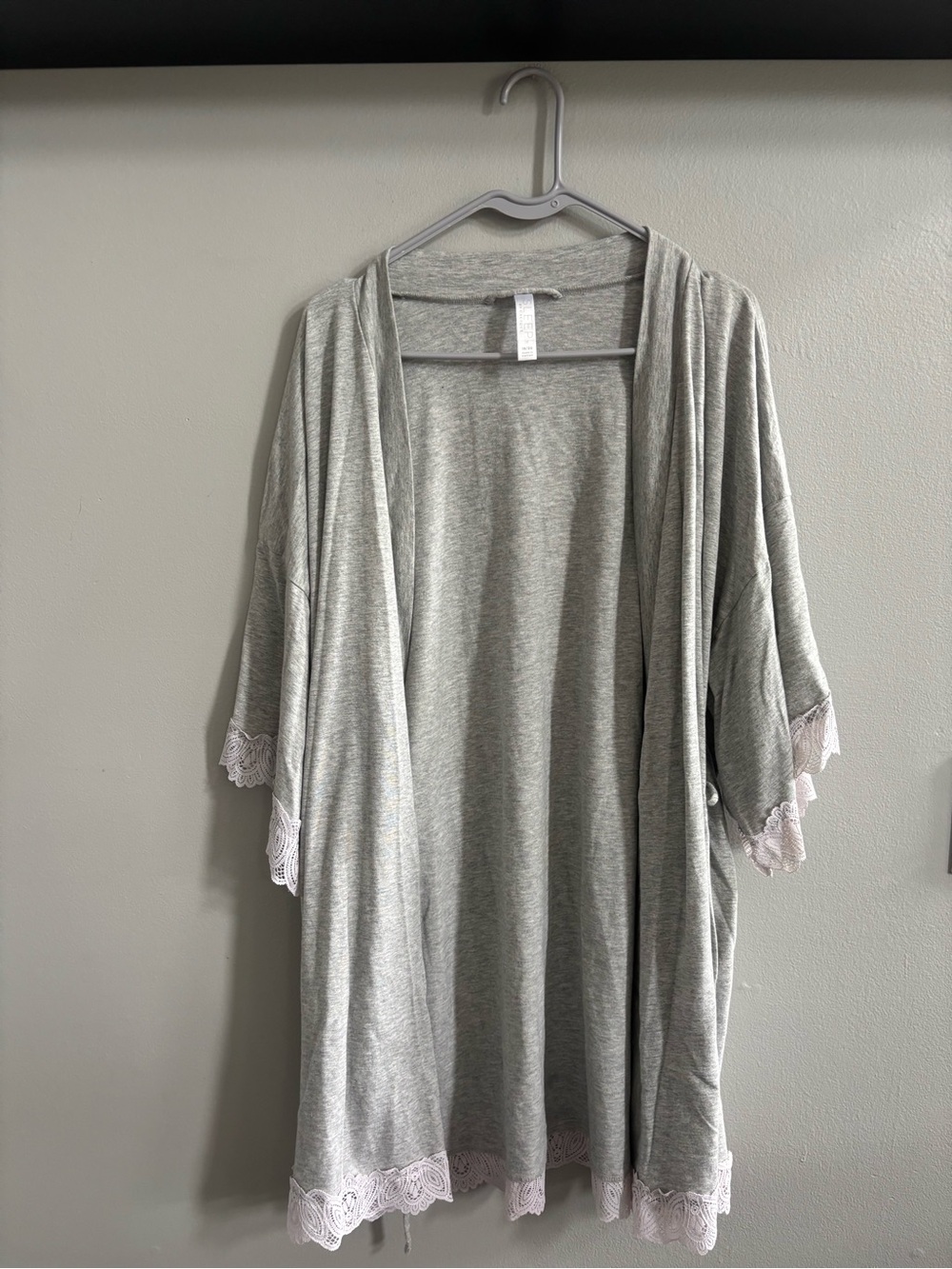 Cacique Heather Gray Lace-Trim Kimono Robe